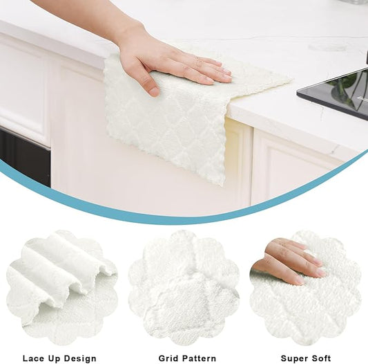Homaxy 24 Pack Kitchen Dish Cloths (10 x 10 Inches, White), Super Soft and Absorbent Coral Velvet Dish Towels, Nonstick Oil Fast Drying Microfiber Cleaning Cloth, No Lint Household Dishcloths