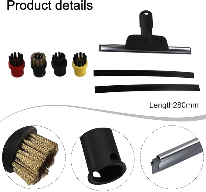 Accessories Kit for Karcher Steam Cleaner SC1 SC2 SC3 SC4 SC5 with Steam Squeegee Glass Scraper for Round Cleaning Brushes for Windows Mirrors Tiles Upholstery Carpet