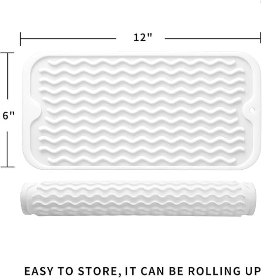 MicoYang Silicone Dish Drying Mat for Multiple Usage,Easy clean,Eco-friendly,Heat-resistant Silicone Mat for Kitchen Counter or Sink,Refrigerator or Drawer Liner White S 12 inches x 6 inches