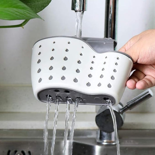 Kitchen Sink Caddy Sponge Holder Silicone Plastic Soap Holder Hanging Ajustable Strap Faucet Caddy with Drain Holes(2 Pack)