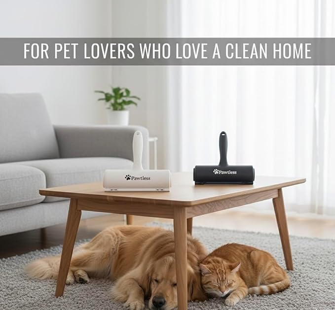 Pet Hair Remover White - Reuseable Dog & Cat Hair Remover for Furniture, Clothes, Carpet, Car interiors- Eco-Friendly Lint Roller with Self-Cleaning Chamber- No Adhesive, No Refills Needed