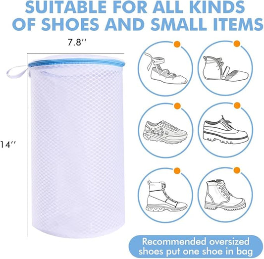 2 Pack Shoes Wash Bags,Shoe Washing Machine Bag,shoe laundry bag for washing machine,Honeycomb Mesh Laundry Bags with Zipper for Sneakers,Running Shoes,Sock,Bras,Delicates and Toys(14 in x 7.8 in)