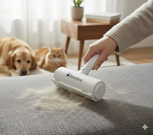 Pet Hair Remover White - Reuseable Dog & Cat Hair Remover for Furniture, Clothes, Carpet, Car interiors- Eco-Friendly Lint Roller with Self-Cleaning Chamber- No Adhesive, No Refills Needed