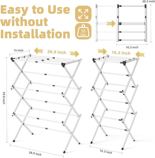BAKON Clothes-Drying-Rack-Foldable for Small Space, Laundry-Drying Rack Collapsible for Hanging Clothes, Metal Clothing Dry Rack Suit for Indoor & Outdoor, Dorm Room, Apartments, RV, White