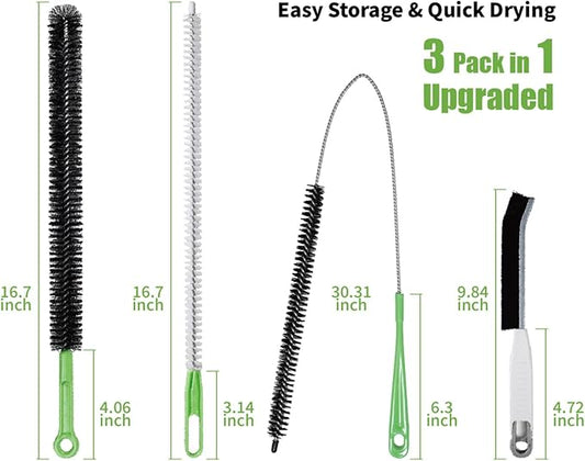 4pcs Flexible Cleaning Brush Set for Dryer Vents, Fridge Coils, HVAC Systems & Tight Spaces – Multi-Use Lint and Dust Remover with Crevice Brush and Detailing Tools