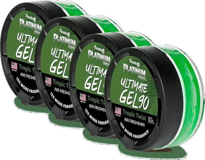 Paradise Air Platinum Series Ultimate Gel 90 Air Freshener for use in Auto, Home, Office, Bathroom. Net Weight 30g, Tropical Twist (4 Pack)