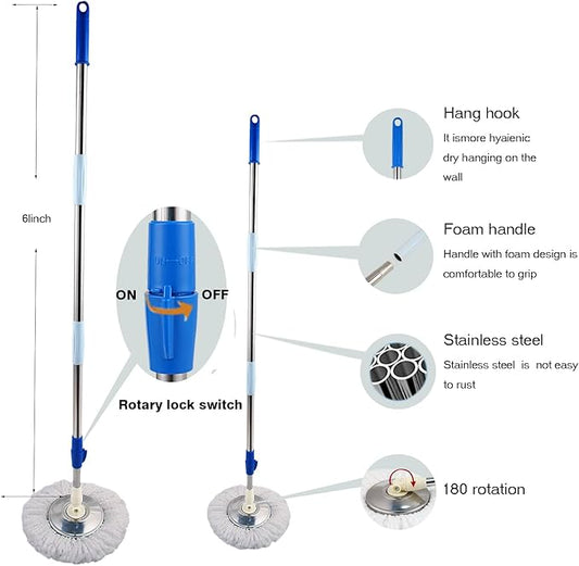 Spin Mop and Bucket with Wringer Set, 360° Spinning Mop Bucket System with 3 Microfiber Mop Replacement Heads and 61" Stainless Steel Adjustable Handle for Floor Cleaning (20QT)