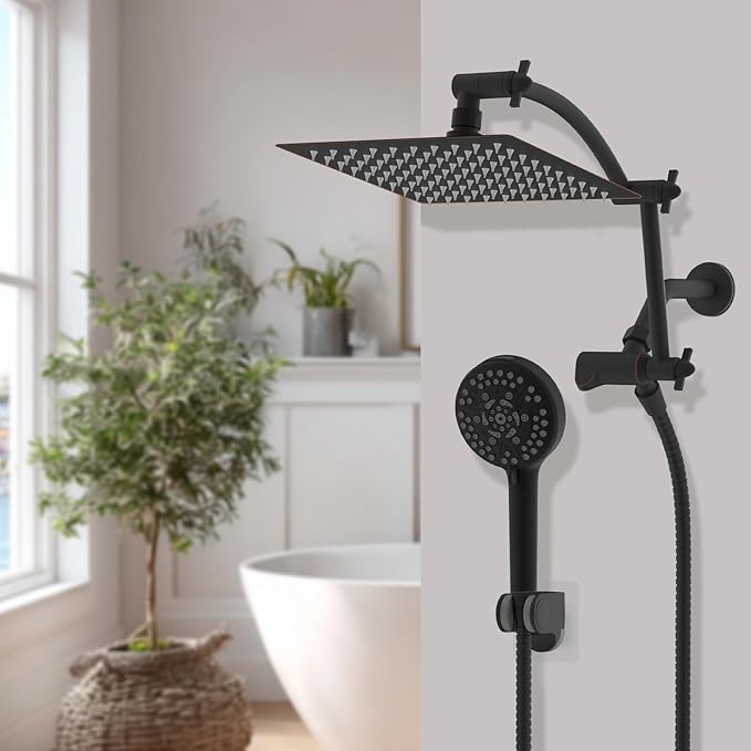 Hibbent All Metal cUPC Certified Shower Head, 8'' High Pressure Rain Shower Head, Handheld Showerhead Combo with 16'' Adjustable Extension Arm, 10 Sprays, 71'' Hose, Shower Holder, Oil Rubbed Bronze