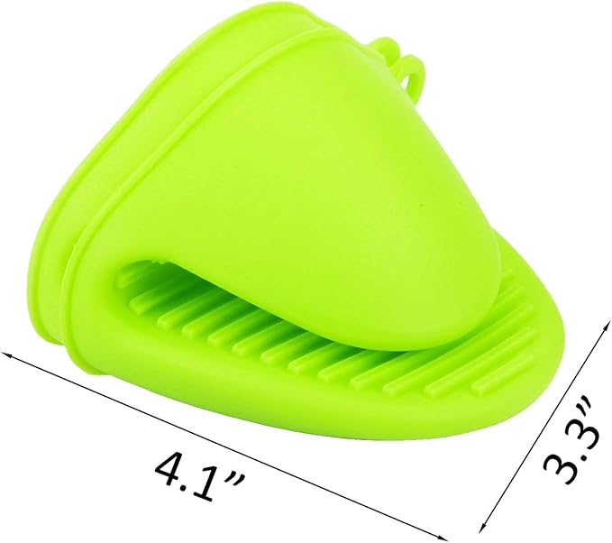 2 Pairs Mini Oven Gloves Silicone Heat Resistant Cooking Pinch Mitts Potholder for Kitchen Cooking & Baking (Green and Rose Red)