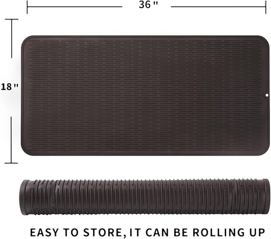 MicoYang Silicone Dish Drying Mat for Multiple Usage,Easy clean,Eco-friendly,Heat-resistant Silicone Mat for Kitchen Counter or Sink,Refrigerator or Drawer Liner Coffee 5XL 36inches x 18inches