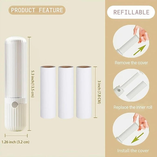 Mini Lint Roller for Clothes Reuseable Pocket Lint Remover for Travel, Portable Sticky Roller for Pet Hair, Small Lint Roller with 4 Rolls Refillable