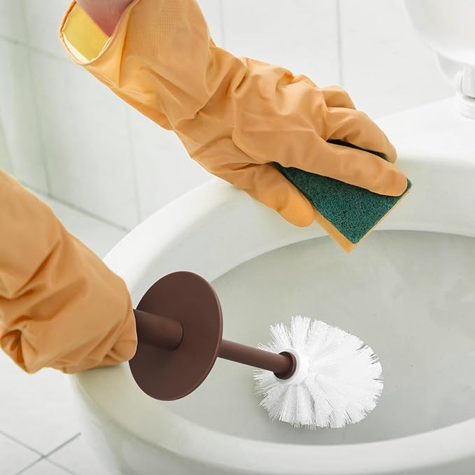 Topsky Toilet Brush,2 Pack Compact Toilet Brush & Holder Set,Plastic Round Barrel Loo Brush with 2 Replacement Toilet Brush Head,Durable for Bathroom Toilet,Brown