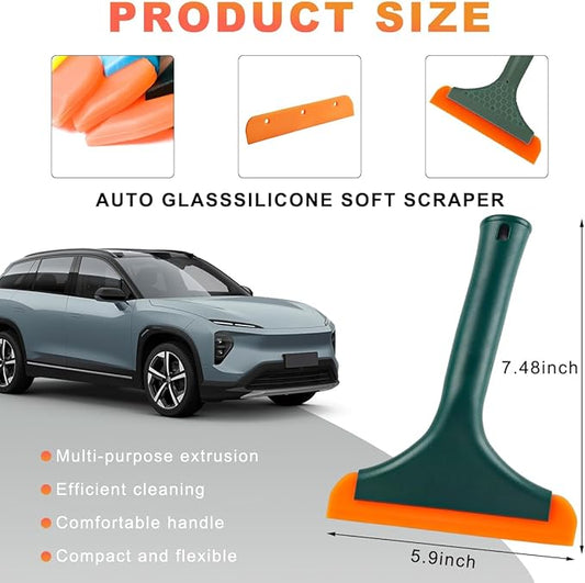 Small Silicone Window Squeegee, 5.9 Inch Car Windshield Water Blade Squeegee with Non-Slip Handle, All-Purpose Cleaning Squeegee for Car Windshield, Window, Mirror (Black Green)