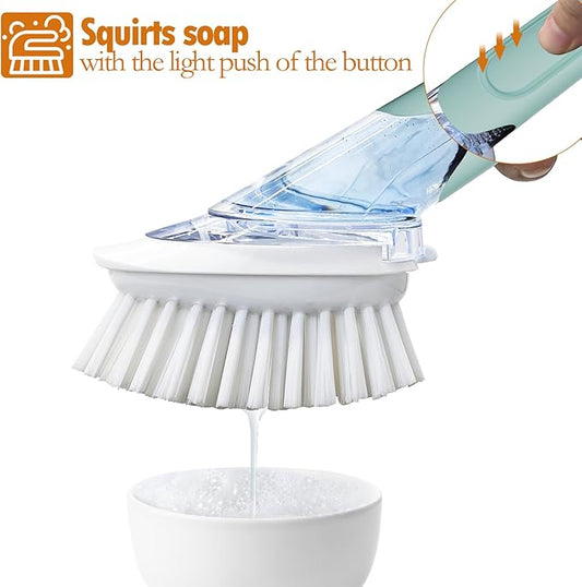 RIMAY Dish Brush with Soap Dispenser, Dish Washing Brush with Handle, Soap Dispensing Dish Brush, Soap Brush for Kitchen Sink, Dish Wand Kitchen Brushes for Dishes/Pans/Pots/Sink (Blue)