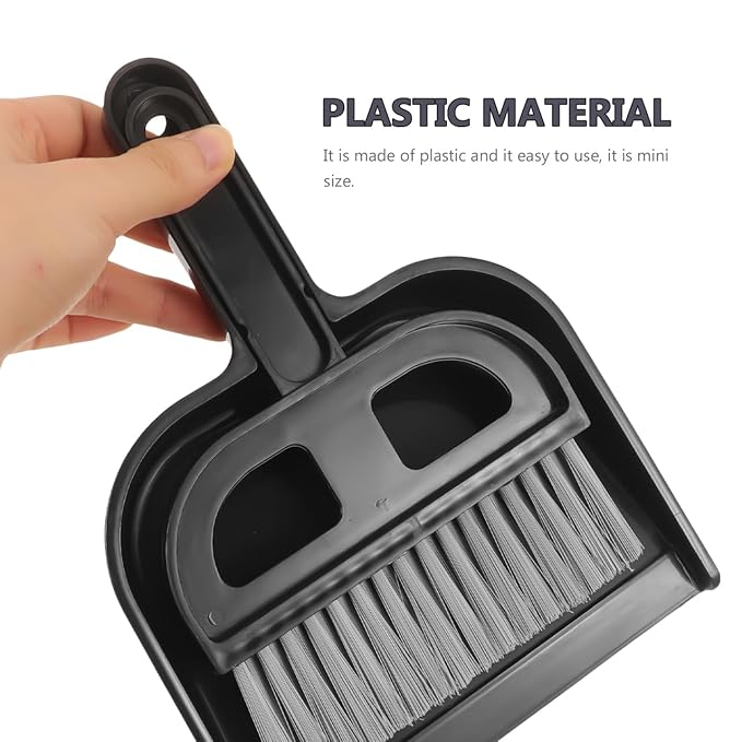 Mini Dustpan and Brush: 2 Sets of Compact Dust Hand Broom and dust pan Combo - Nesting Design for Home Cleaning Desks, Keyboard, Drawers, Pet Rooms, Black, 8.5 X 6.3 Inches