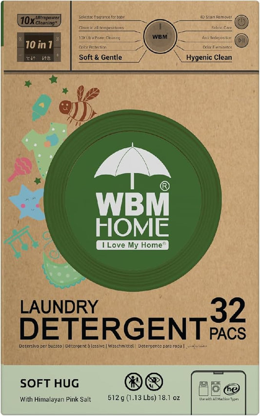 WBM Baby Care Laundry Detergent Pods, 32 Count | Laundry Pods Specially Designed For Clothes | Soft Hug Fragrance With 10x Ultra Power Cleaning