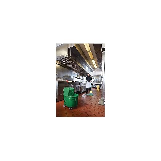 Rubbermaid Commercial Products WaveBrake 35 QT Side-Press Mop Bucket and Wringer Combo on Wheels Green for Heavy-Duty Floor Cleaning