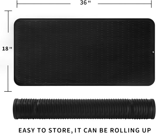 MicoYang Silicone Dish Drying Mat for Multiple Usage,Easy clean,Eco-friendly,Heat-resistant Silicone Mat for Kitchen Counter or Sink,Refrigerator or Drawer Liner Black 5XL 36inches x 18inches