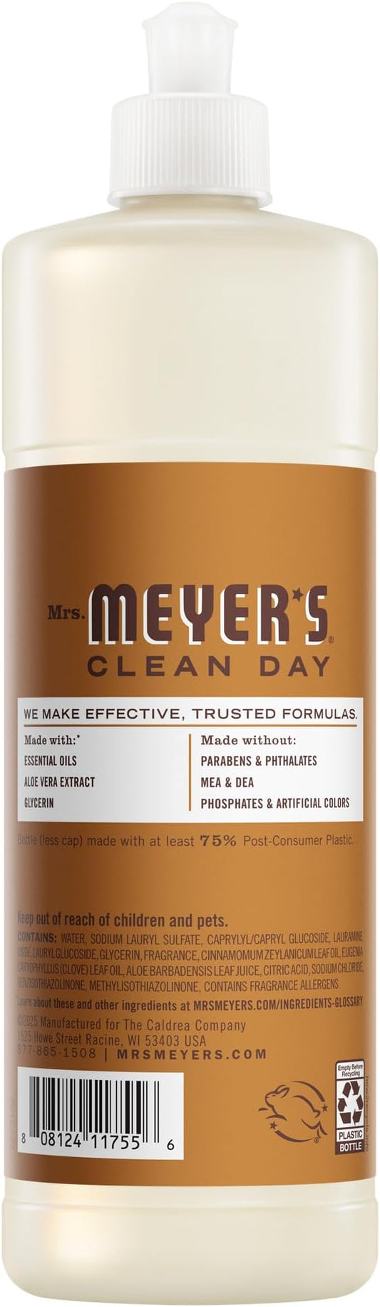 MRS. MEYER'S CLEAN DAY Liquid Dish Soap, Acorn Spice Scent, 16 Fl Oz Bottle - 3 Pack