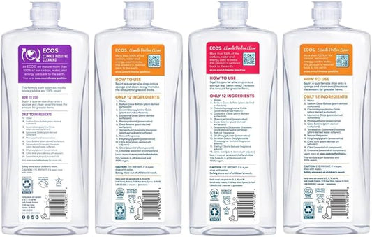 ECOS Plant Based Dish Soap Variety Pack - Natural Dishwashing Liquid Cuts Grease - Hypoallergenic for Sensitive Skin - Free & Clear, Lavender, Grapefruit, Pear - 25 Oz (4 Pack)