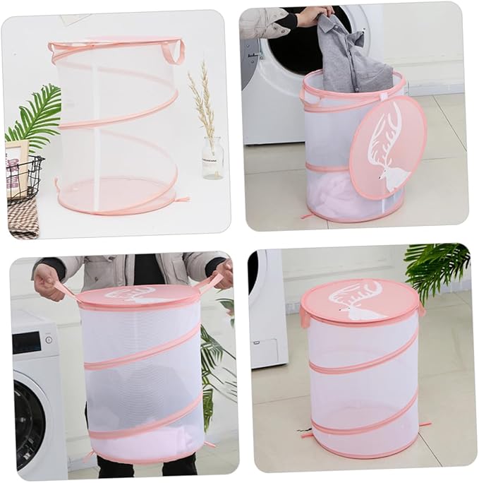 Outanaya Collapsible Laundry Hamper Handles Foldable Mesh Storage Basket for Clothes Toys and More Lightweight and Portable Organizer Macaron Color for Bedroom Bathroom and Dorm Use