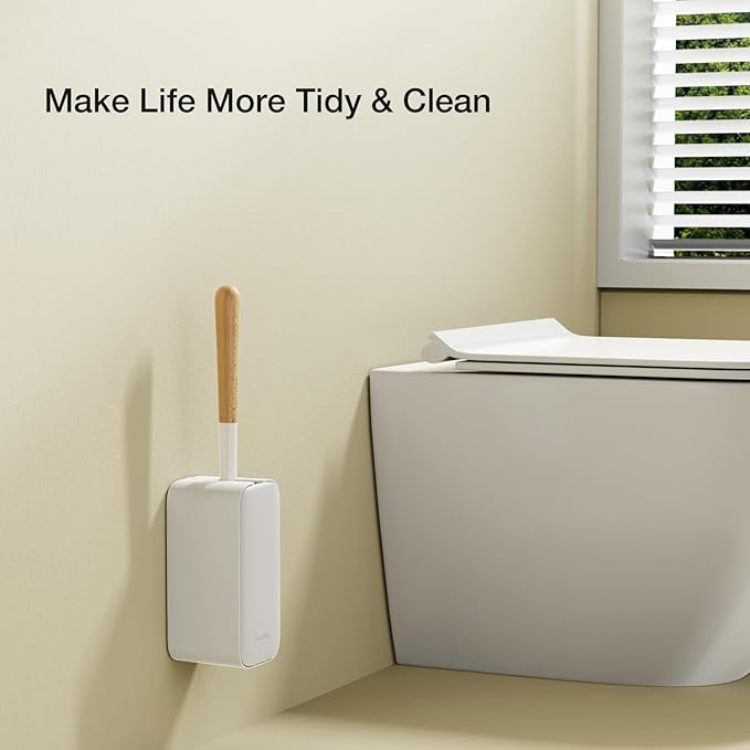 Toilet Cleaner Brush, Diveotree Toilet Brush and Holder for Dead Corner Cleaning, Wall Mounted Toilet Bowl Brush for Bathroom Decor, Toilet Scrubber Brush for Home/Hotel (White, Square-1pack)