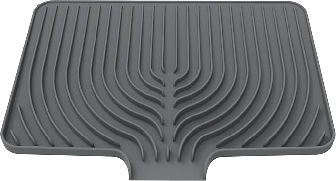 JACZZO Silicone Dish Drying Mat for Kitchen Counter, 19.7" x 17.2" Large Drying Mat with Built-in Drain Lip, Heat Resistant Countertop Protector Pad, Fast Drying & Easy Clean, Grey