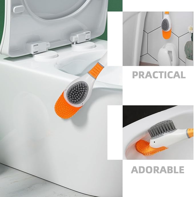 Veemoon Silicone Toilet Brush and Holder with Soft Bristles, Cute Diving Bird Design, Wall-Mounted and Floor-Standing for Bathroom Cleaning Tools and Household Use, White