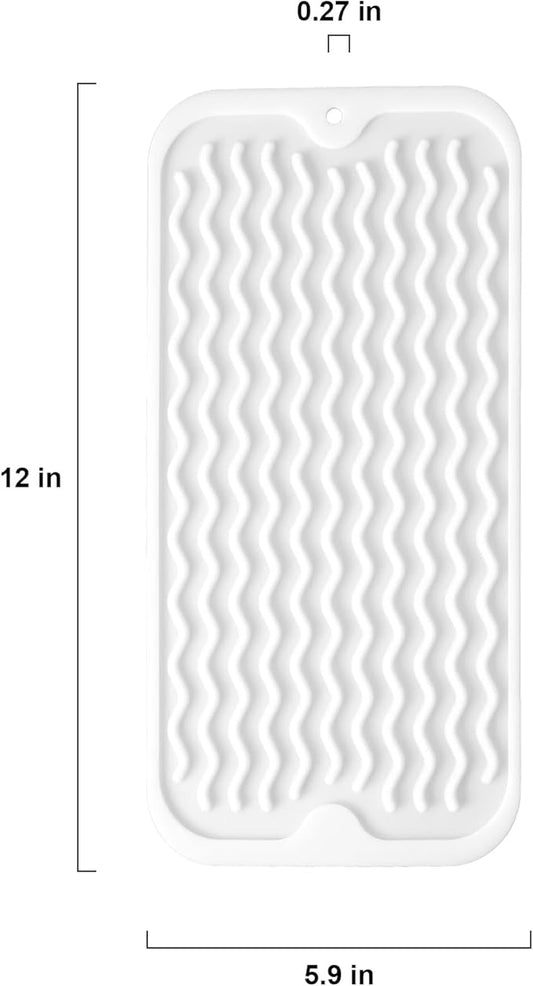 Silicone Dish Drying Mat for Multiple Usage, Easy clean, Eco-friendly, Heat-resistant Dish Drainer Mat for Kitchen Counter,Sink,Refrigerator or Drawer liner (12" x 6", White)