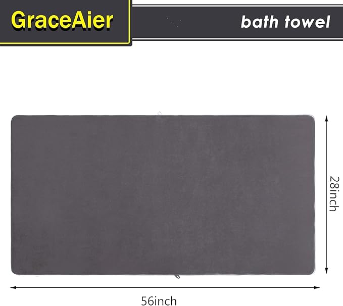 GraceAier Microfiber Bath Towels 4 Pack, 28x56 Inch Coral Velvet Quick Dry Towel Set, Highly Absorbent, Ultra Soft & Lint-Free for Bathroom, Gym, Travel and Swim-Grey