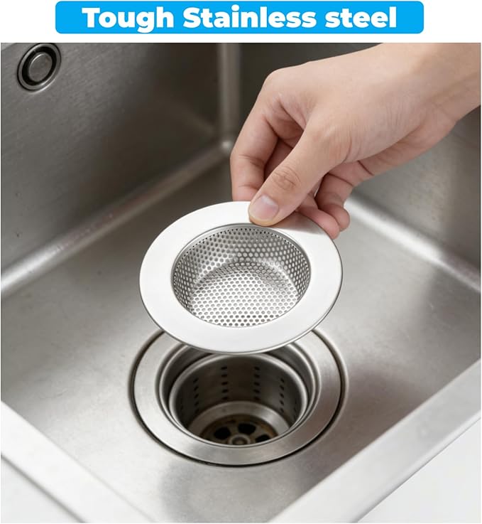 2 PCS Sink Drain Strainer Stainless Steel, Kitchen Sink Drain Strainer for Kitchen with Large Wide Rim 4.5" Diameter