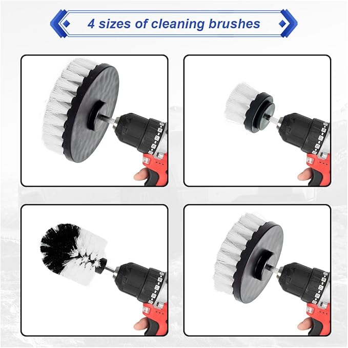ZIMISI 4PCS Drill Brush Attachment Set, Mult-Purpose Car Wash Brush, Rotary Detailing Brush Set, Car Carpet Cleaner Brushes for Wheel, Grout, Shower, Bathroom, Floor (White)
