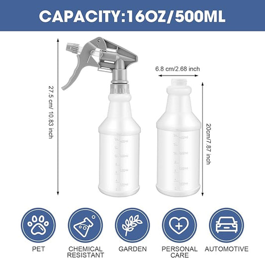 10 Pack Spray Bottles 16 oz Empty Water Spray Bottles for Cleaning Heavy Duty Refillable Squirt container with Measurements Adjustable Nozzle for Household(Gray)