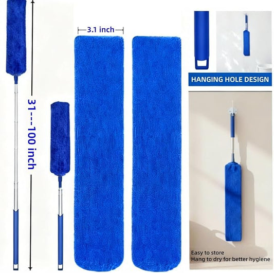 Retractable Gap Dust Cleaner Under Appliance Cleaning Tool, GMLRKY Flat Duster for Under Refrigerator Fridge Stove Couch Bed, Skinny Thin Duster for Tight Spaces (Blue)