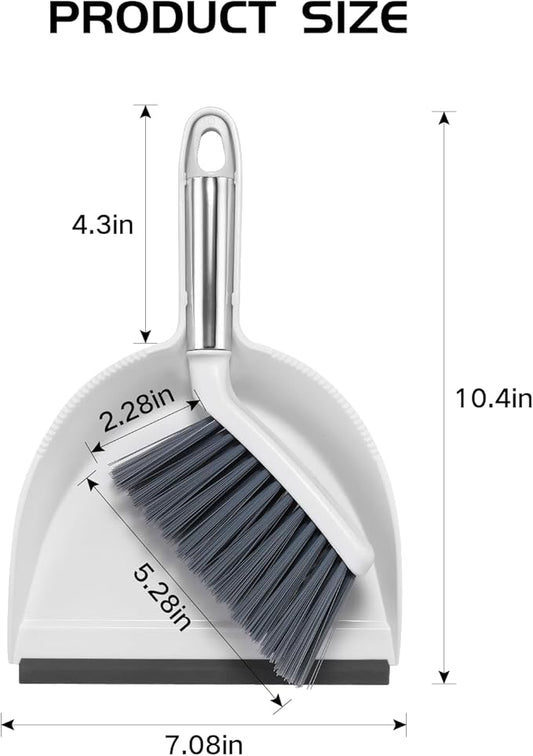 NACENA Mini Broom and Dustpan Set, Small Dust Pan and Brush Set with Handle Dustpan Teeth for Cleaning Hair Suitable for Office Desks Drawers Sofas Outdoor Camping, White & Gray