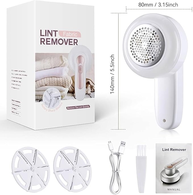 Fabric Shaver, Lint Remover, Lint Shaver with 3 Replaceable Blades, Sweater Shaver, Clothes Shaver, Fabric Pilling Remover, Rechargeable Fabric Shaver for Furniture, Electric Lint Remover for Clothes