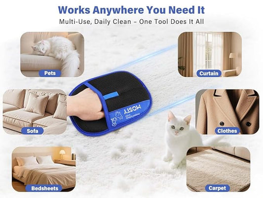 Pet-Hair-Removal-Glove 2PCS Cat & Dog Hair Remover Mitt for Couch, Furniture,Carpet,Car Seat Double-Sided-Pet-Grooming-Mitt Electrostatic-Remover-Fur-Cleaning-Glove Reusable Dog & Cat Deshedding Tool