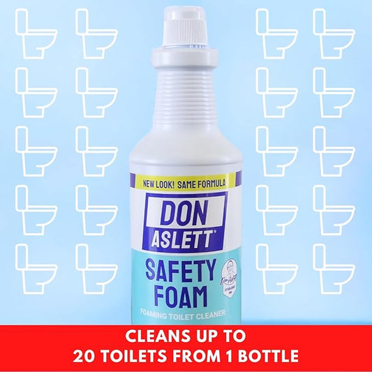 Don Aslett Johnny Mop & Safety Foam Toilet Bowl Cleaner (Two 32 Oz Bottles) Set | Acidic Detergent and Deodorizer | 14" Handle to Easily Clean Toilet or Shower | Scratch Free Bowl Swab