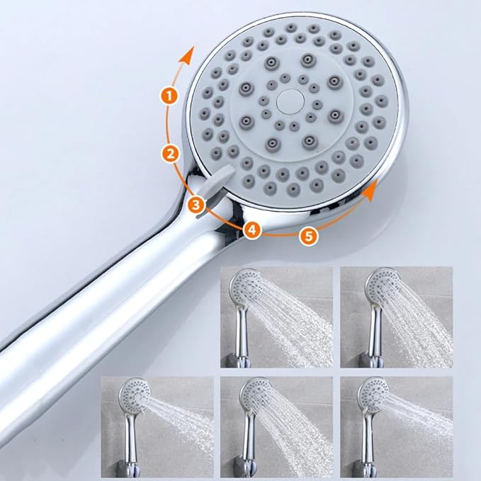 Shower Head - High Pressure 5 Setting Shower Heads, Multi-Functional Chrome Finished Bathroom Rainfall Shower Head With Handheld Spray & 5Ft Shower Hose For Luxury Shower Experience