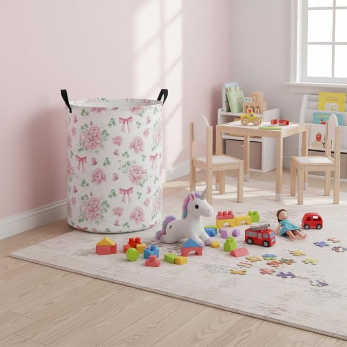 Baby Laundry Hamper kids laundry Basket Waterproof Laundry Bag for Bedroom Toy Clothes Organizer Room Décor(Bowknot Flower)
