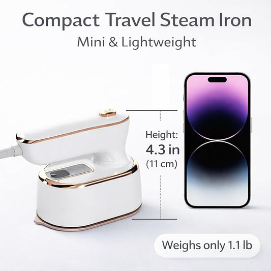 1000W Travel Steamer for Clothes, Portable 2-in-1 Handheld Steamer & Iron, 20s Fast Heat-Up, Sharp-Corner Detail Panel, Foldable 180° Handle, Compact for Home & Travel (Pearl White)