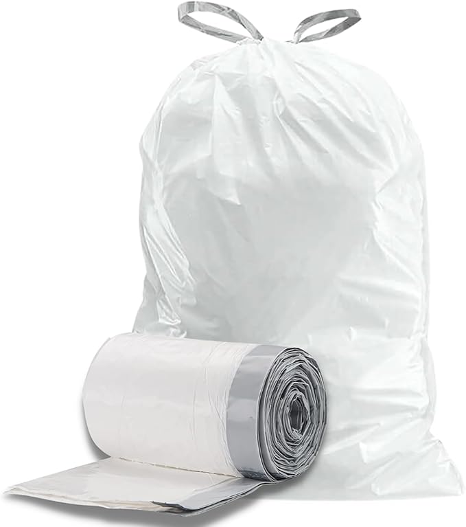 Plasticplace Custom Fit Trash Bags | Compatible with Simplehuman (x) Code N | (200 Count)│White Drawstring Garbage Liners 12-13 Gallon / 45-50 Liters│22.5" x 31.5"