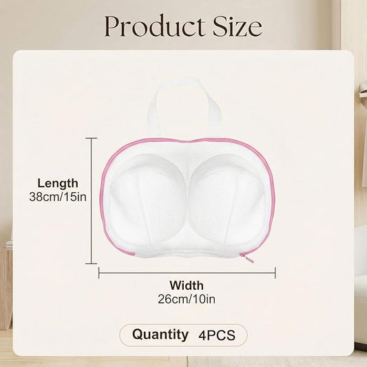 4 Pack Large Bra Washing Bags for Laundry, Bra Bag for Washing Machine, BraWashing Protector with Premium Zipper, Mesh Lingerie Bags for Delicates Underwear Brassiere Integrated