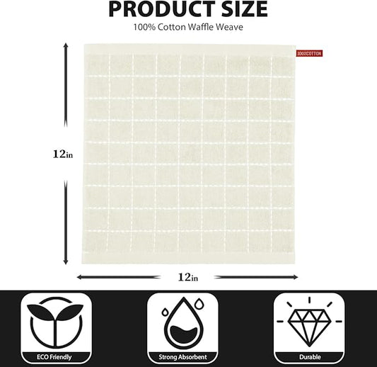 Nialnant 6 Pack Dish Cloths for Washing Dishes, 100% Cotton Reusable Cleaning Rag,Ultra Soft Absorbent, Quick Drying Dish Towels for Kitchen,12x12 Inches Beige