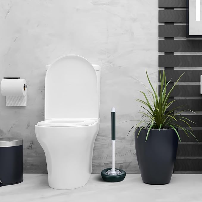 KICHOUSE Silicone Toilet Brush and Holder Set with Base Green Bathroom Toilet Cleaning Brush Cleaning Accessories for Bathroom Maintenance