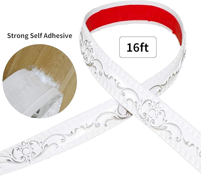 NeatiEase Flexible Molding Trim Wall Trim Self Adhesive, 16.4 Feet Peel and Stick Mirror Frame Border, Waterproof Bathroom Decor, Home Decor (Silver)