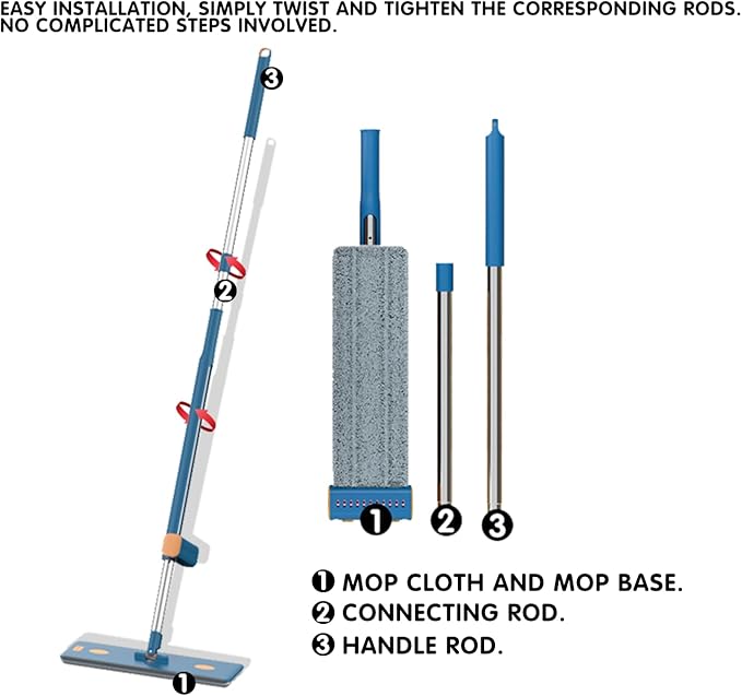 16.5" Self Wringing Flat Mop and Bucket Set, 55" Long Handle Microfiber Mop for Floor and Wall Cleaning, Hands-Free Wet & Dry Mop with Squeegee, 5 Replacement Pads & Collapsible Bucket