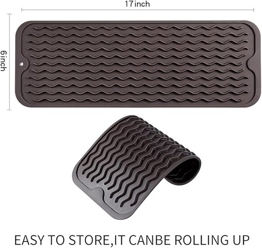 MicoYang Silicone Dish Drying Mat for Multiple Usage,Easy clean,Eco-friendly,Heat-resistant Silicone Mat for Kitchen Counter,Sink,Bar,Bottle,or Cup Coffee M 17 inches x 6 inches
