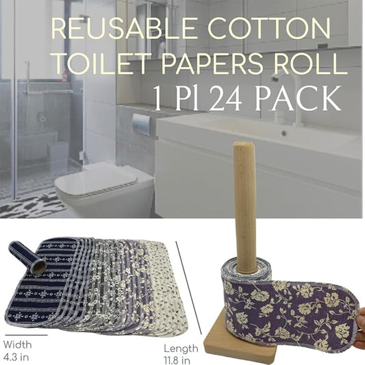 Reusable Toilet Paper Towels 24 Count Roll,Washable Absorbent No Tear Bidet Towels Cotton Cloth,Zero Waste Cleaning Supplies for Bathroom(4 Colors Rose)