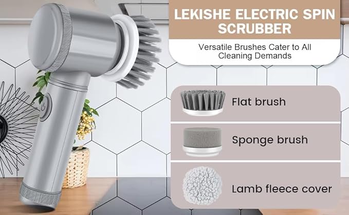 Electric Spin Scrubber, Cordless Bathroom Cleaning Brush IPX6 Waterproof with 6 Replaceable Heads, Power Scrubber for Bathtub, Tiles, Car Wash, Kitchen & Multi-Surface Home Cleaning
